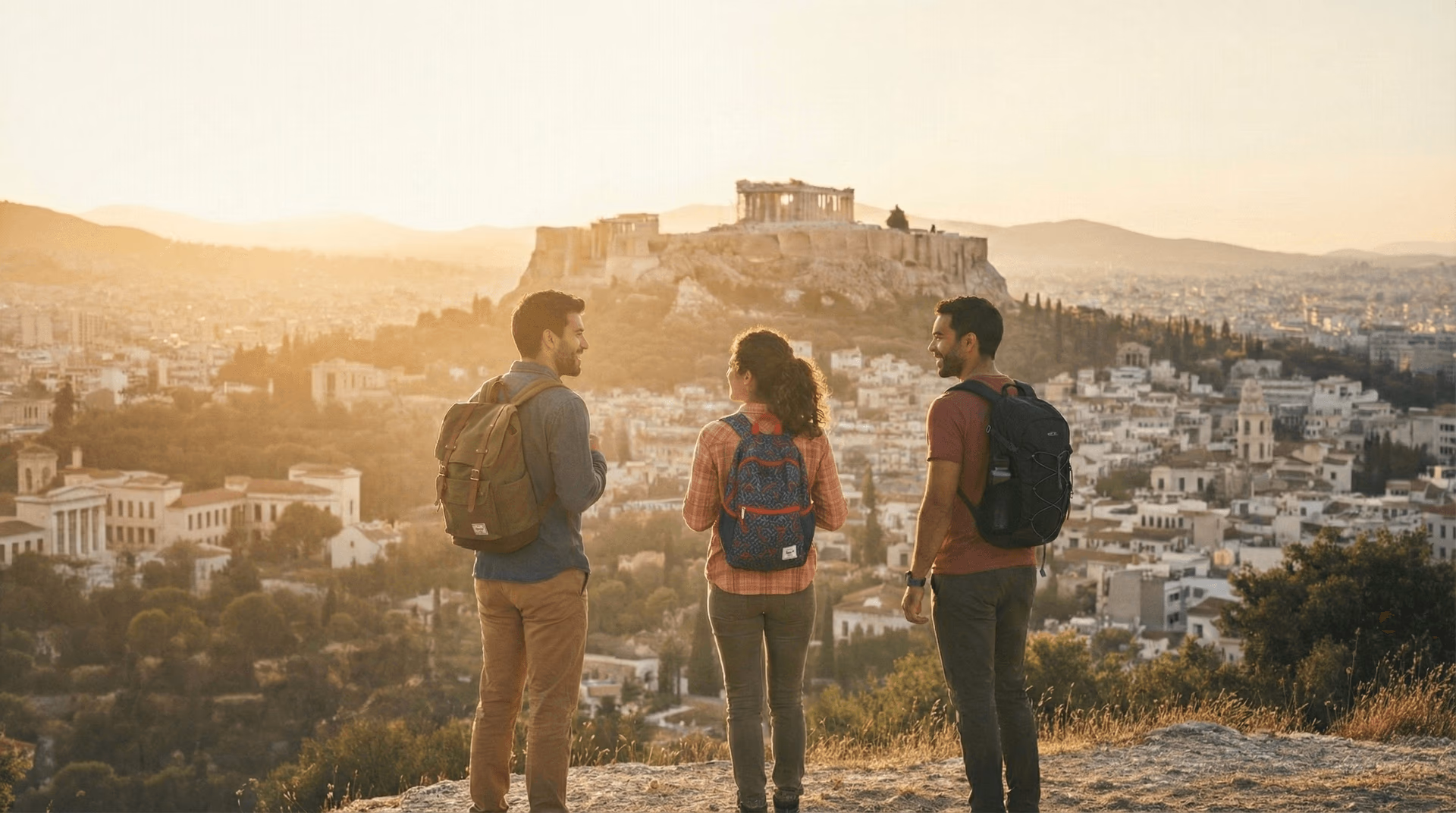 Panoramic views from the summit of Lycabettus Hill showing Athens beyond the tourist trail