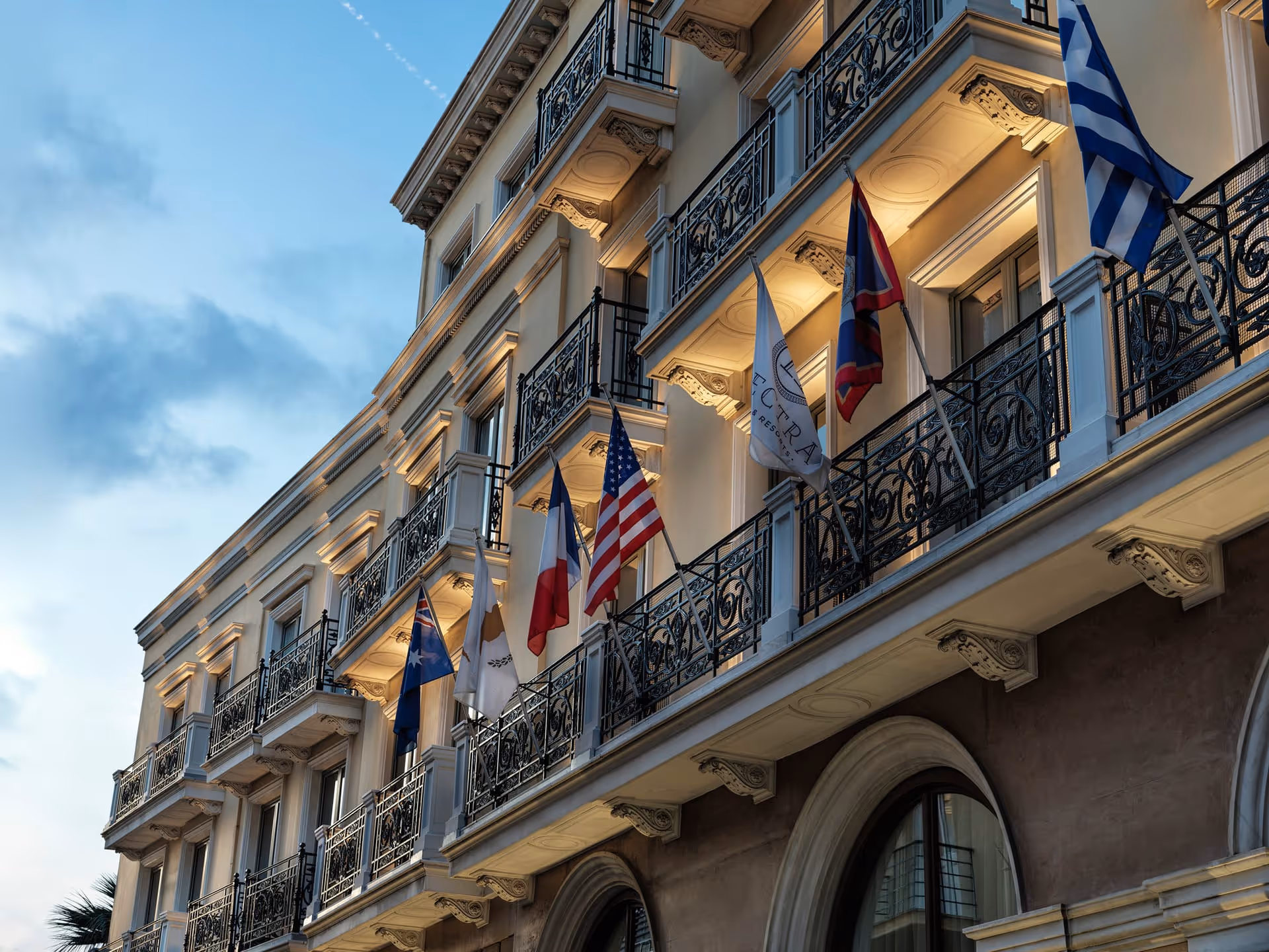 Electra Palace Hotel Athens exterior with flags