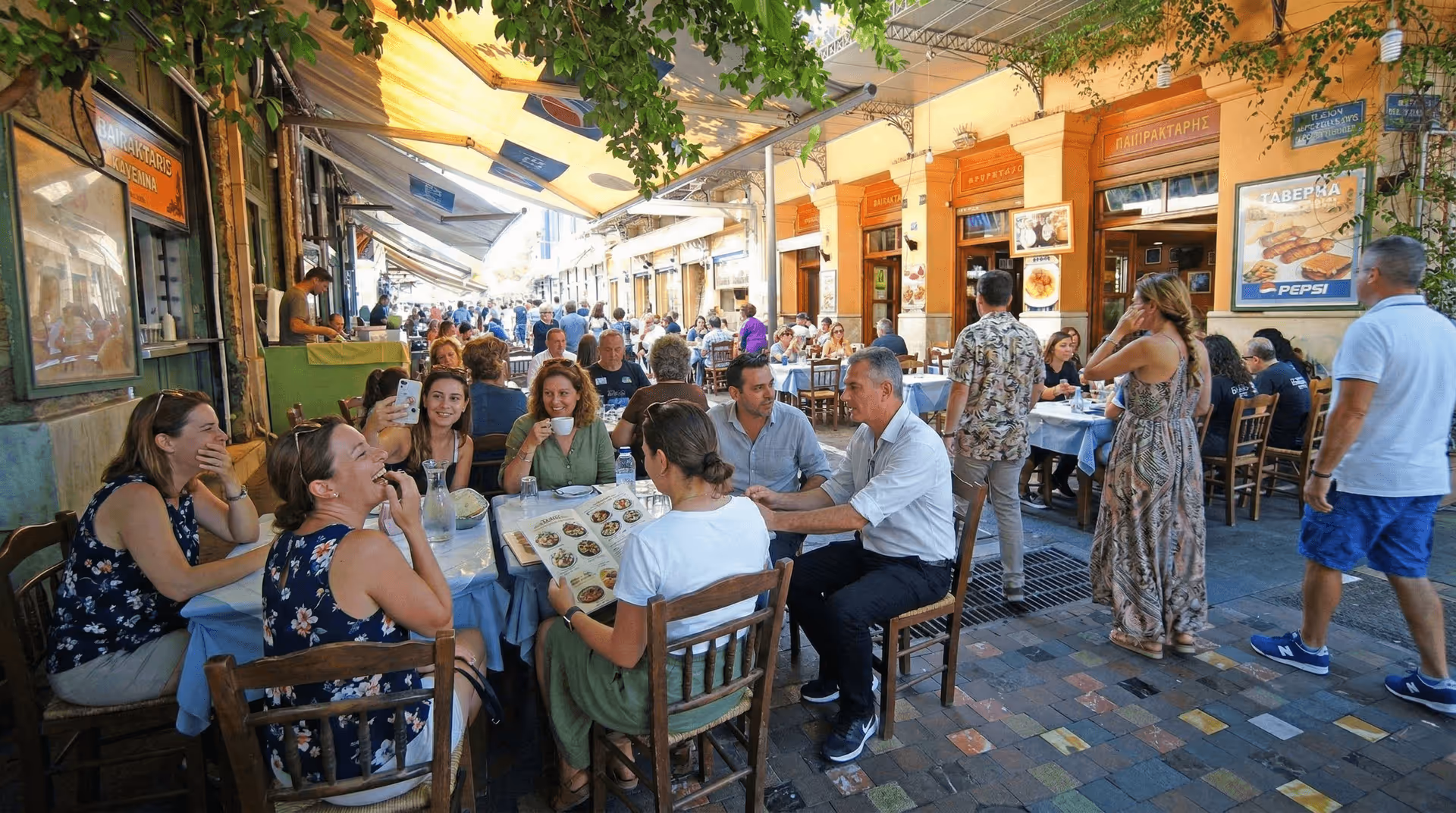 Savvas souvlaki restaurant in Monastiraki, Athens — outdoor dining on a sunny day